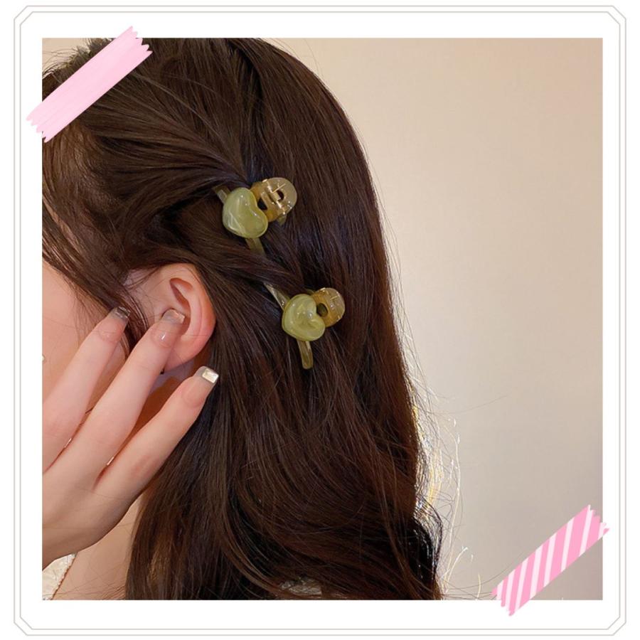 ミニヘアクリップ 4個セット ハート ヘアークリップ くすみカラー 前髪