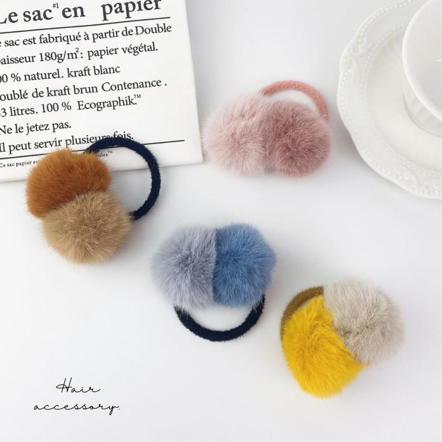ファーヘアゴム ふわふわ ボンボン もこもこ 秋冬 ヘアゴム シュシュ