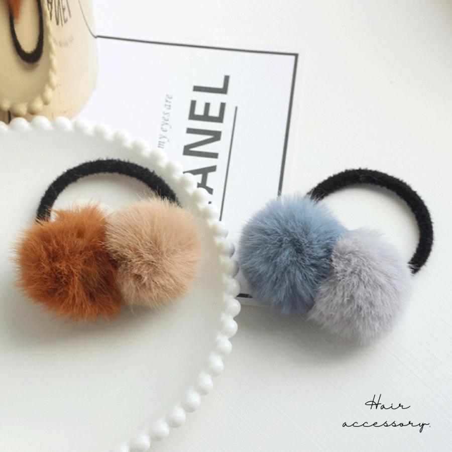 ファーヘアゴム ふわふわ ボンボン もこもこ 秋冬 ヘアゴム