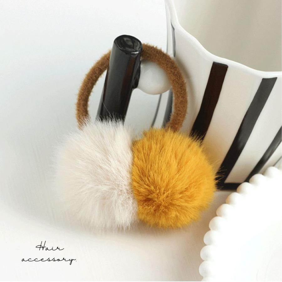 ファーヘアゴム ふわふわ ボンボン もこもこ 秋冬 ヘアゴム