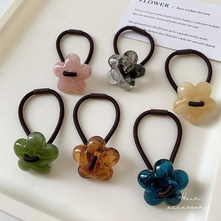花の装飾付き透明ヘアゴム フラワーヘアゴム 花 ヘアゴム クリア 透明 ヘアアクセサリー