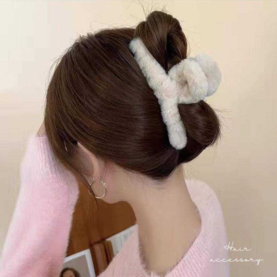 フェイクファー バンスクリップ 大きめ 特大 ヘアクリップ ふわふわ