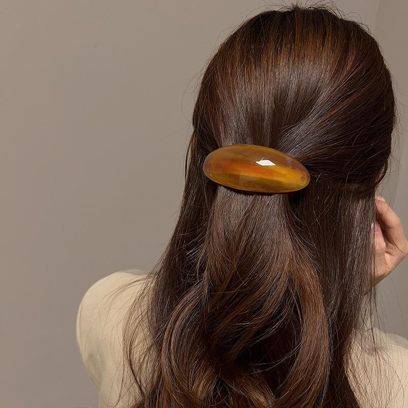ヘアバレッタ 大きめ 楕円 べっ甲 ビッグ マーブル オーロラ 多毛 髪