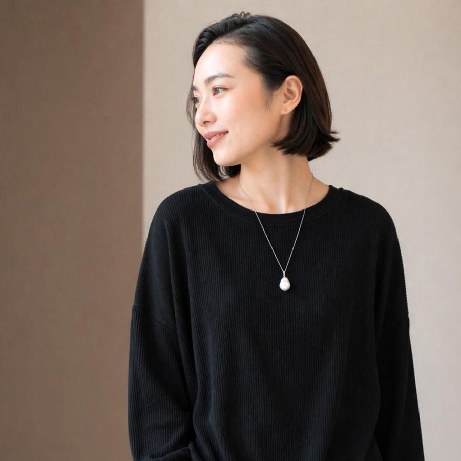 【※希少大粒パール】セミバロックパール15㎜ 全長3.8㎝ 12石フープ2.3㎝ 大粒バロックパール ペンダント 淡水真珠 サージカルステンレス