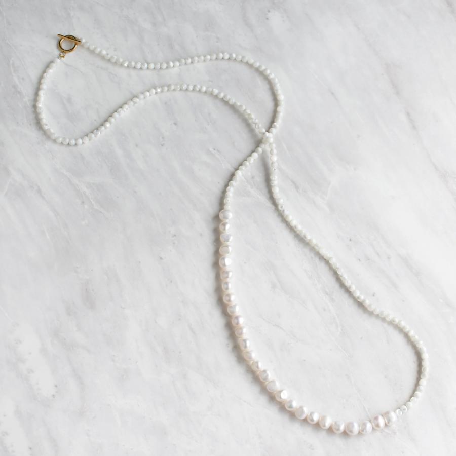 90cm ロングネックレス 淡水パール マザーオブパール バロック