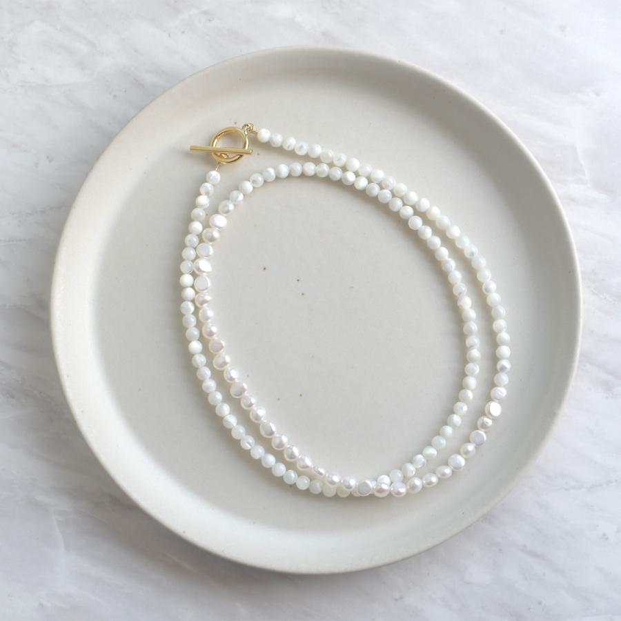 60cm 淡水パール マザーオブパール アシンメトリー ネックレス / 小粒