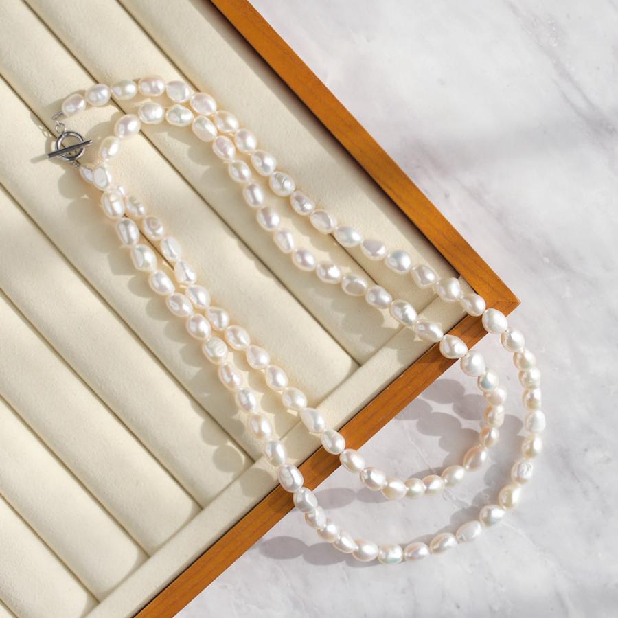 淡水バロックパール ロングネックレス 90cm 7-8mm オーバル 大粒