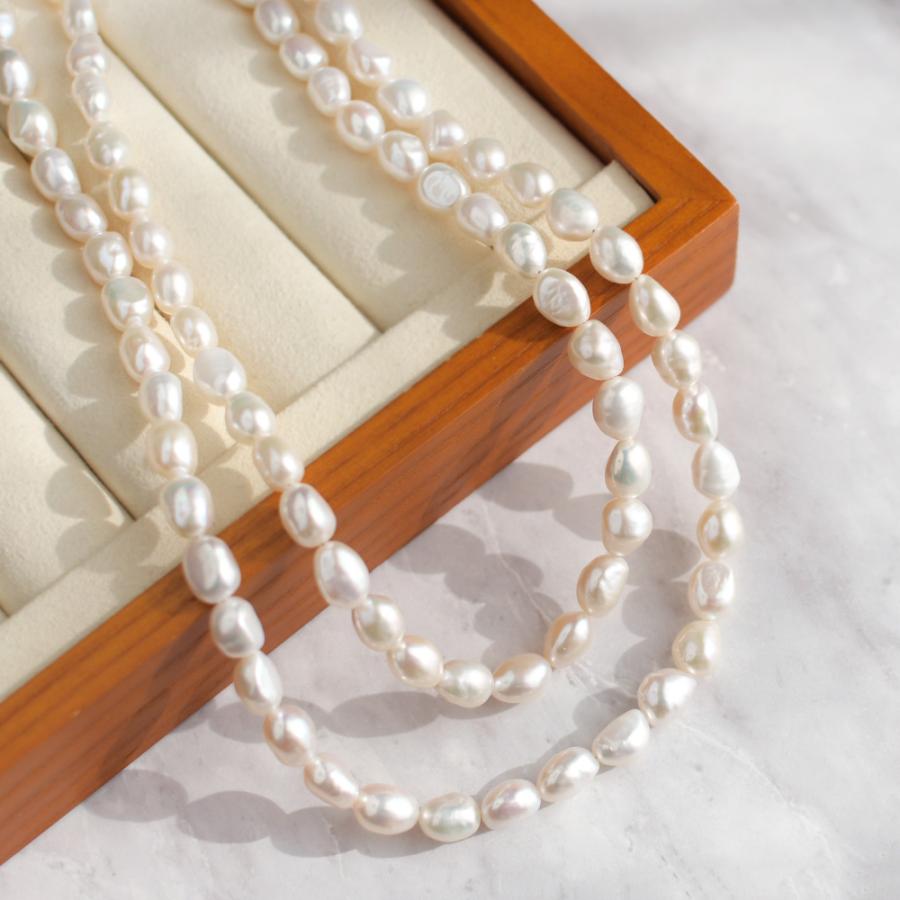 淡水バロックパール ロングネックレス 90cm 7-8mm オーバル 大粒