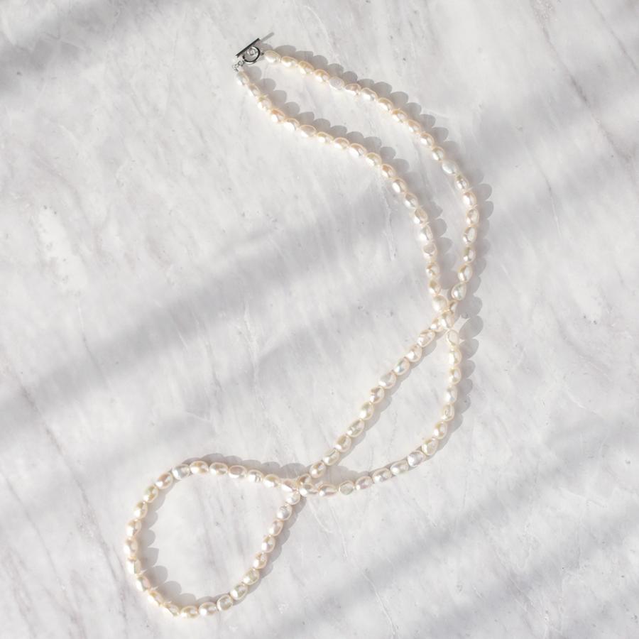 淡水バロックパール ロングネックレス 90cm 7-8mm オーバル 大粒
