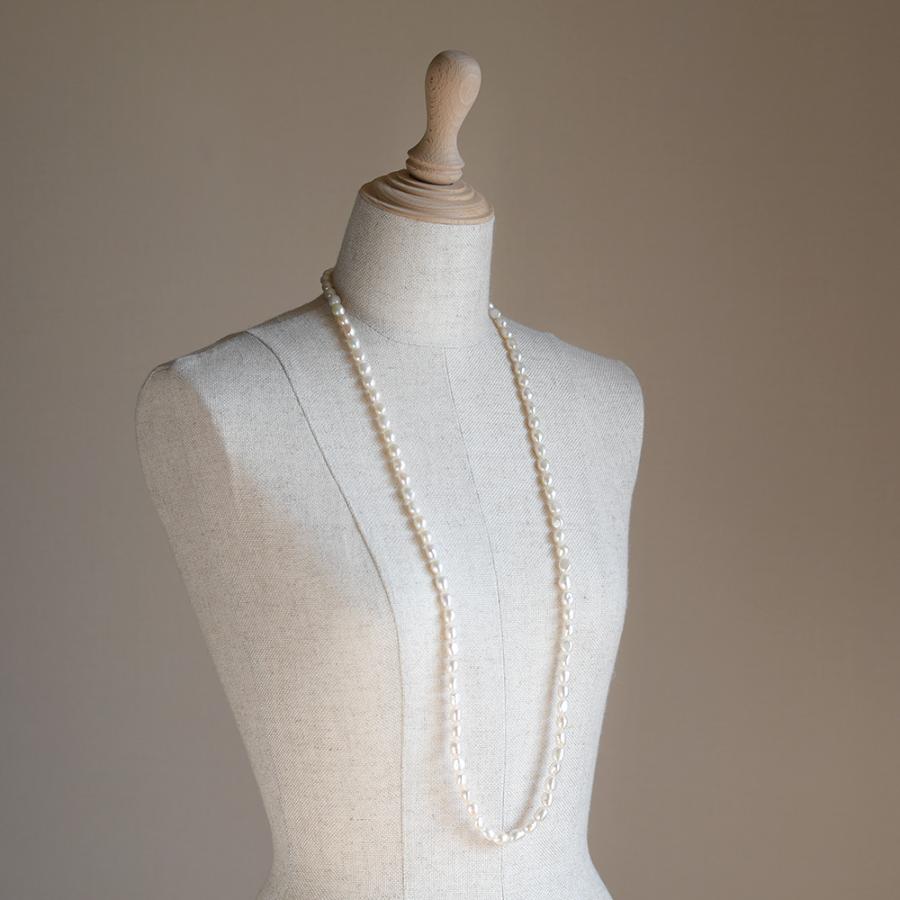 淡水バロックパール ロングネックレス 90cm 7-8mm オーバル 大粒