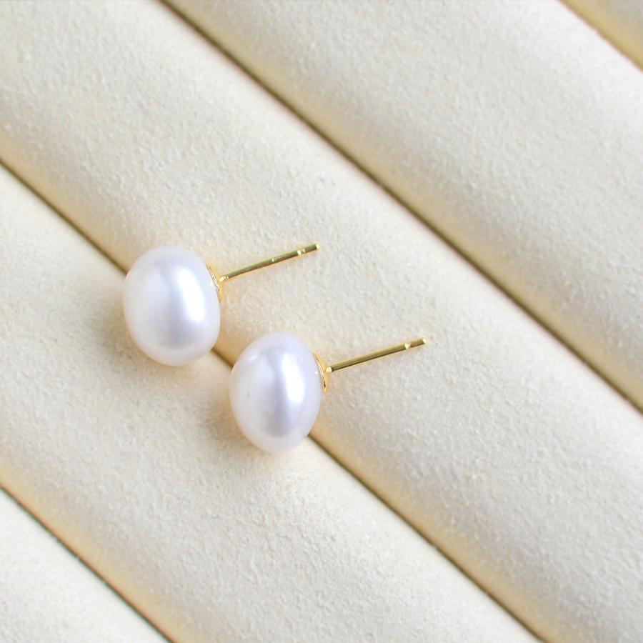 大粒 淡水パール ピアス イヤリング 約10.0-11.0mm バロック / 金属