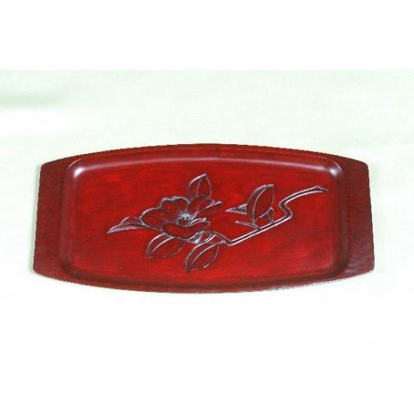 鎌倉彫　舟形盆　椿