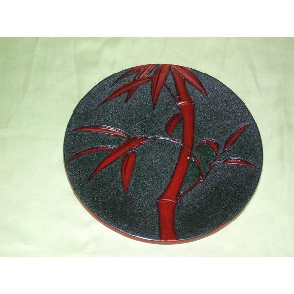 鎌倉彫　平皿　尺　乾漆青竹