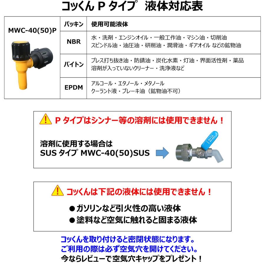 コッくんPタイプ|ワンタッチ給油栓|製造元直販25周年記念|MWC-40(50)P