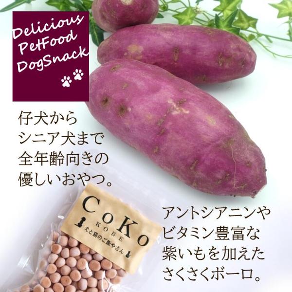 CoKoオリジナル 犬おやつ 無添加 国産 紫芋ボーロ(50g)Sweet potato bolo for dogs｜coko-kobe-dogcat｜03