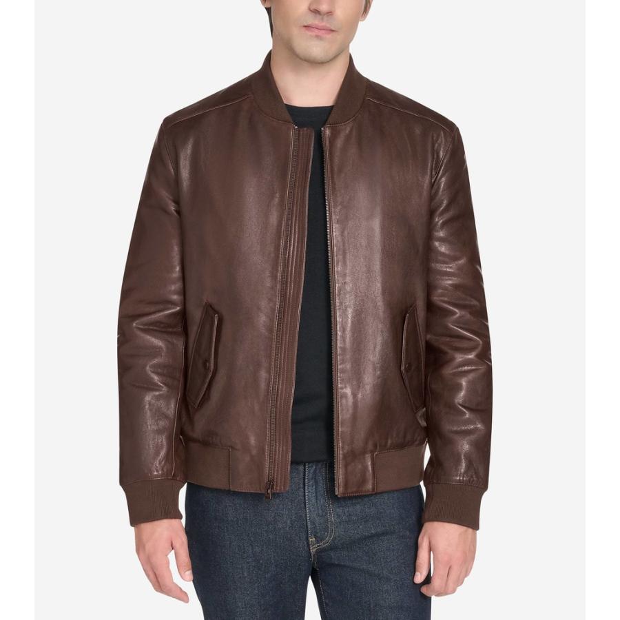 コールハーン Colehaan メンズ アパレル ボンバー ジャケット イン ビンテージ エフェクト レザー mens T40445 ブラウンの画像