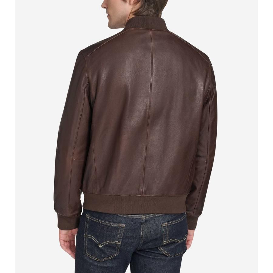 コールハーン Colehaan メンズ アパレル ボンバー ジャケット イン ビンテージ エフェクト レザー mens T40445 ブラウンの画像