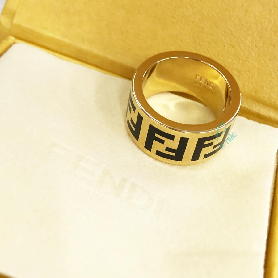 FENDI フェンディ フォーエバー リング ブラック ロゴ ゴールド FENDI フェンディ フォーエバー リング ブラック ロゴ ゴールド