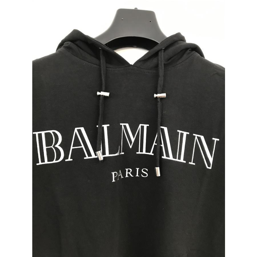 BALMAIN バルマン 8296 薄手 パーカー プルオーバー 長袖 L メンズ ブラック 黒 ロゴ シルバー プレゼント カジュアル オシャレ｜colemo｜06