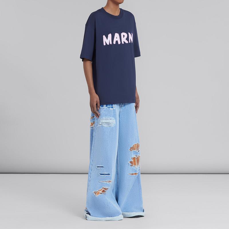 MARNI マルニ Tシャツ・カットソー 白x紺(総柄) 2108424S0079 MARNI マルニ Tシャツ・カットソー 白x紺(総柄) 2108424S0079