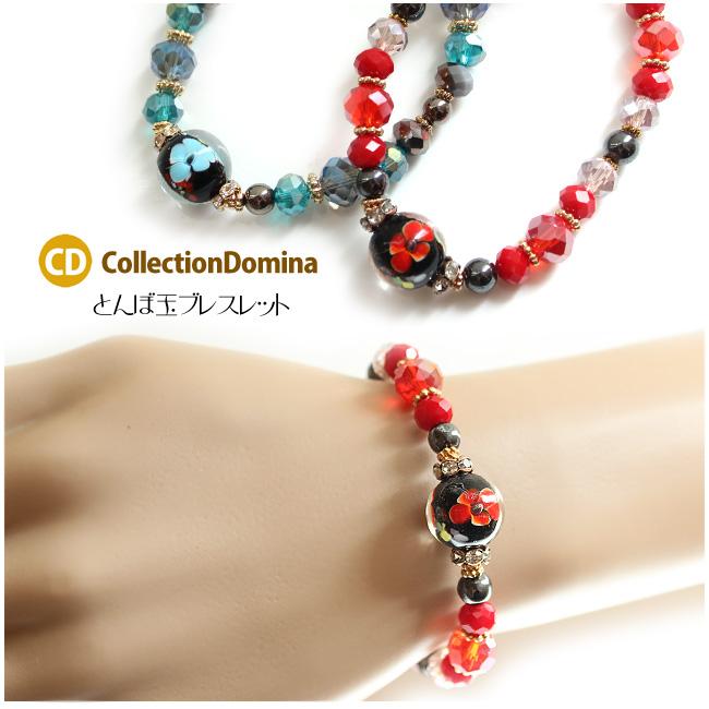 ブレスレット レディース とんぼ玉 14mm トンボ玉 ガラス玉 蜻蛉玉 ガラス ガラス玉 ビーズ 硝子 大人カジュアル ゴールド レッド 赤 ブルー 青 ハンドメイド | 