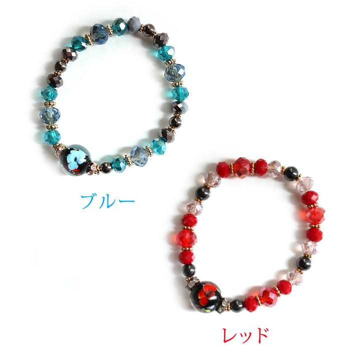 ブレスレット レディース とんぼ玉 14mm トンボ玉 ガラス玉 蜻蛉玉 ガラス ガラス玉 ビーズ 硝子 大人カジュアル ゴールド レッド 赤 ブルー 青 ハンドメイド |  | 02