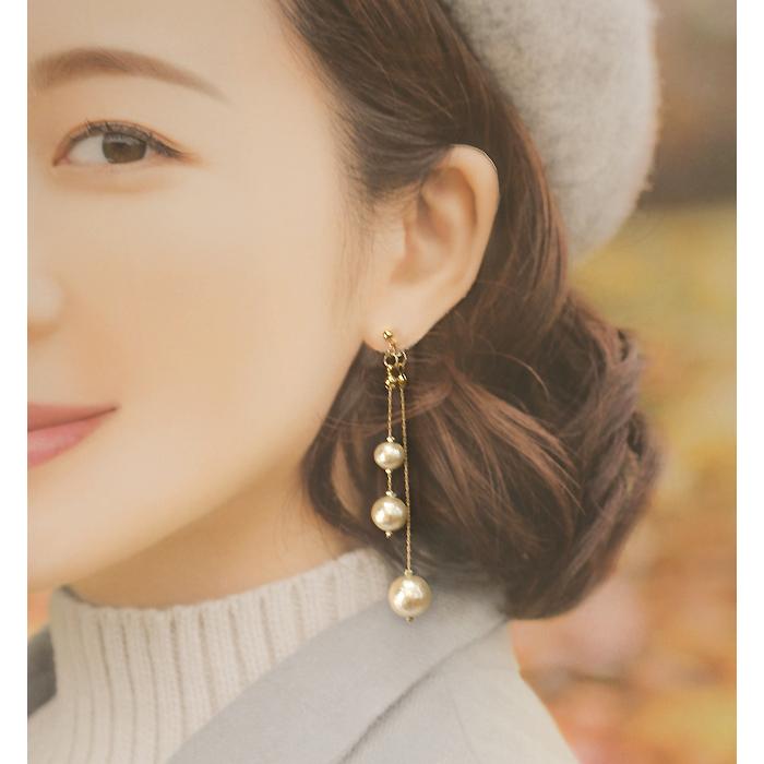 ピアス イヤリング イアリング レディース コットンパール パール バックキャッチ付 チェーン ロング おしゃれ 人気 40代 50代 揺れる ネジ式 当店オリジナル |  | 05