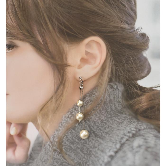 ピアス イヤリング イアリング レディース コットンパール パール バックキャッチ付 チェーン ロング おしゃれ 人気 40代 50代 揺れる ネジ式 当店オリジナル |  | 07