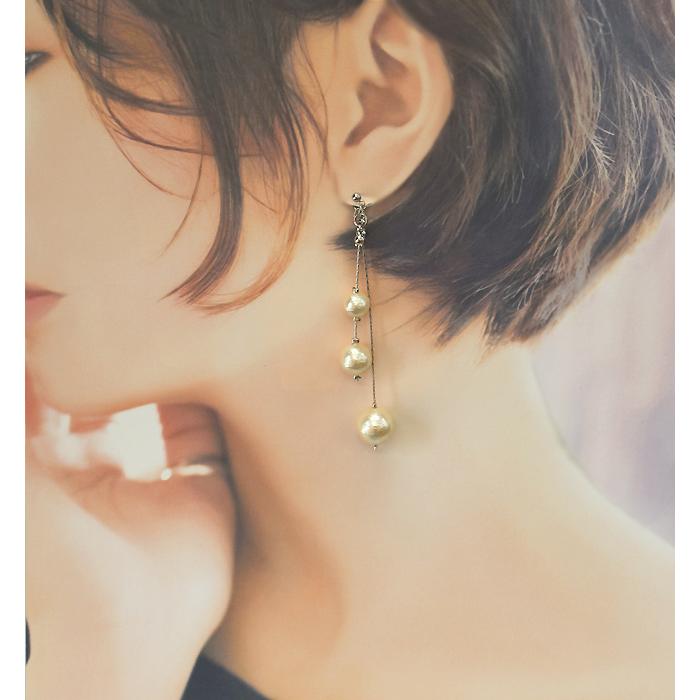 ピアス イヤリング イアリング レディース コットンパール パール バックキャッチ付 チェーン ロング おしゃれ 人気 40代 50代 揺れる ネジ式 当店オリジナル |  | 08