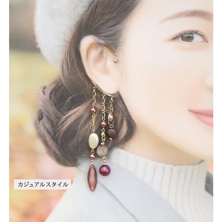 イヤーフック イヤリング イアリング レディース アクセサリー シェル 貝 ウッド 天然素材 パール 淡水パール 片耳用 商品1点販売 両耳使用可 和おしゃれ |  | 08