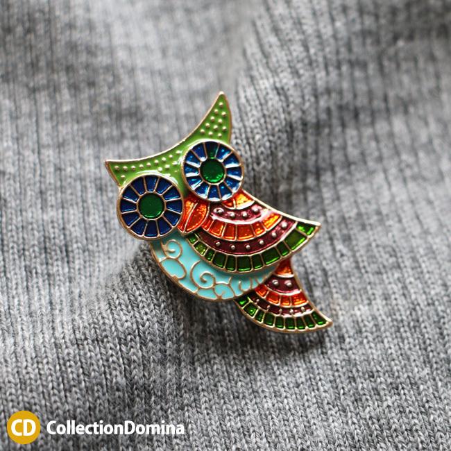 ピンブローチ 鳥 ふくろう フクロウ 梟 ブローチ ビジュー ラインストーン ゴールド グリーン オレンジ マルチカラー レディース アクセサリー 雑貨 小物 Pin0412 Collectiondomina 通販 Yahoo ショッピング