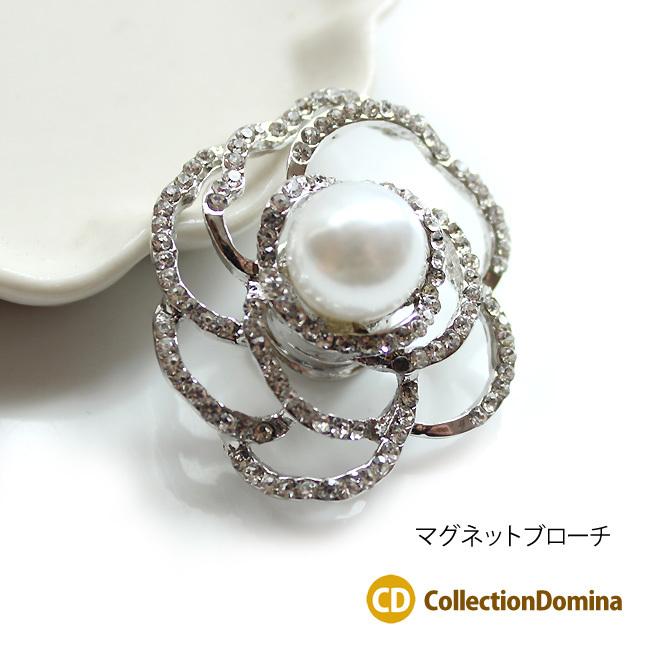 マグネットブローチ フラワー カメリア風 大ぶり ブローチ 花 おしゃれ パール パールブローチ フォーマル ラインストーン シルバー ホワイト プレゼント Pin0436 Collectiondomina 通販 Yahoo ショッピング