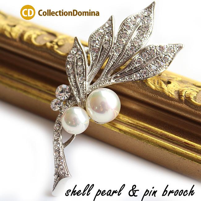 ブローチ レディース 貝パール パール お花 フラワー フォーマル