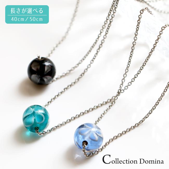 当店オリジナル 花柄 和風 和柄 ガラス玉 とんぼ玉 ショートネックレス 