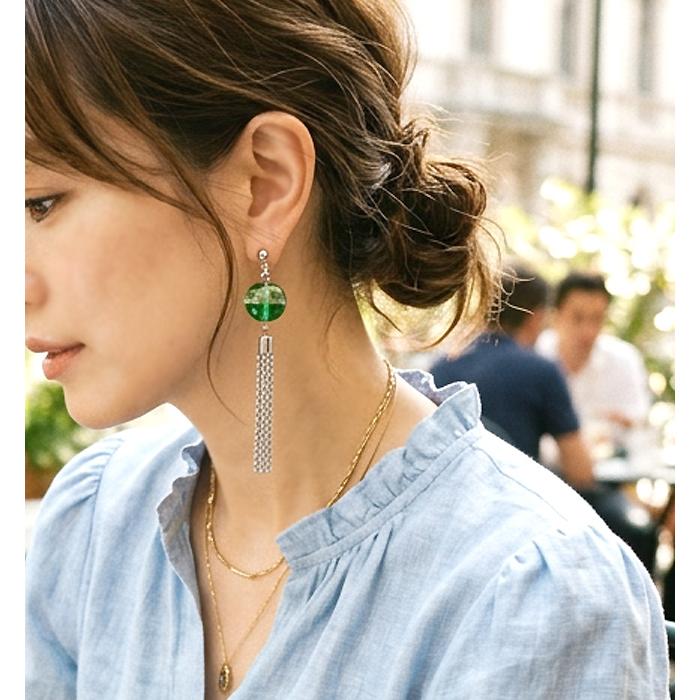 ピアス イヤリング とんぼ玉 トンボ玉 蜻蛉玉 おはじき風 レディース 当店オリジナル 揺れる 大ぶり ロング イヤリング ゆらゆら シルバー ブルー 青 グリーン |  | 07
