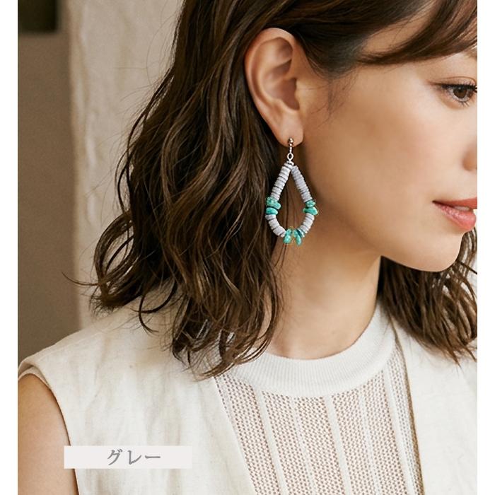 ピアス イヤリング イアリング 天然石 さざれ シェルビーズ ターコイズ ターコイズカラー染 レディース 当店オリジナル 揺れる 大ぶり ターコイズブルー 青 |  | 07