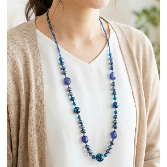 ネックレス レディース ロング ロングネックレス 蛍石 14mm玉 ガラス 