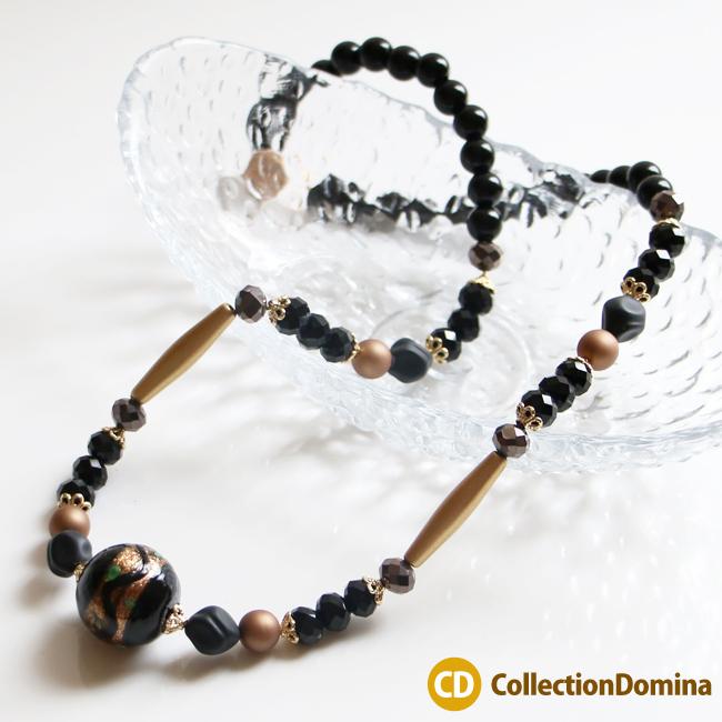 とんぼ玉 トンボ玉 ガラス玉 ビーズネックレス ブラック 黒色