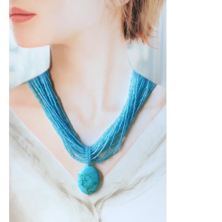 ネックレス レディース 楕円 オーバル ターコイズ ショート 大人