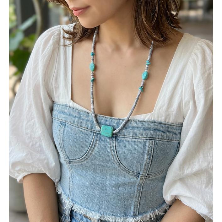 ターコイズとシェルビーズのネックレス ネックレス レディース ターコイズカラー ターコイズ さざれ シェル