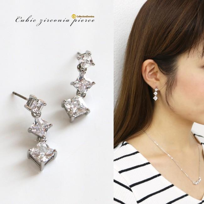 ピアス キュービックジルコニア CZ チタンピアス スクエア | 