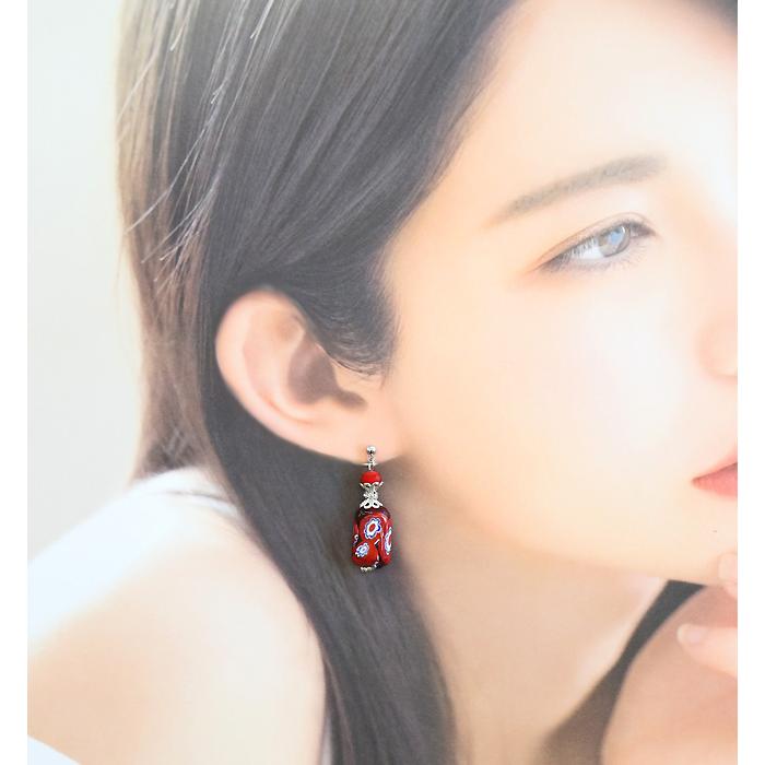 ピアス とんぼ玉 トンボ玉 ガラス玉 蜻蛉玉 四角 レディース