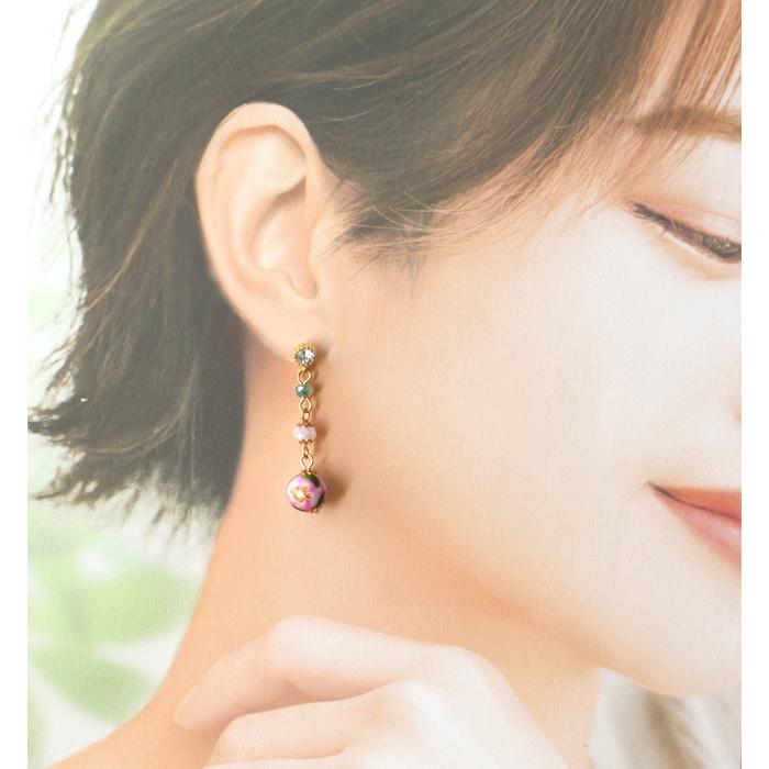 ピアス レディース とんぼ玉 蜻蛉玉 和風 トンボ玉 花柄 春 揺れる ロング チタンピアス チタンポスト ピンク アクセサリー 誕生日 彼女 妻 女性 嫁 プレゼント |  | 03