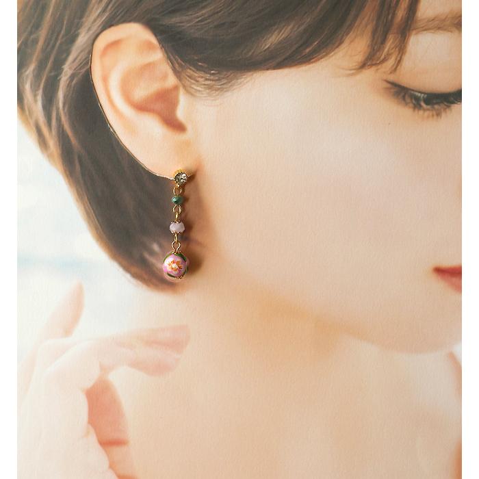 ピアス レディース とんぼ玉 蜻蛉玉 和風 トンボ玉 花柄 春 揺れる ロング チタンピアス チタンポスト ピンク アクセサリー 誕生日 彼女 妻 女性 嫁 プレゼント |  | 04