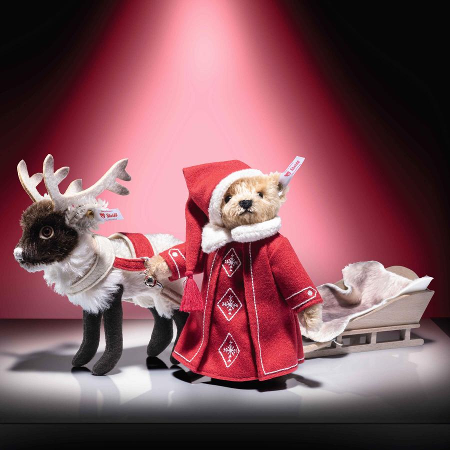 【シュタイフ正規販売店】 Steiff シュタイフ 世界限定 クリスマススレイ（ソリ）セット2024  X'mas 贈り物 ぬいぐるみ くまさん トナカイ  フレンズの画像