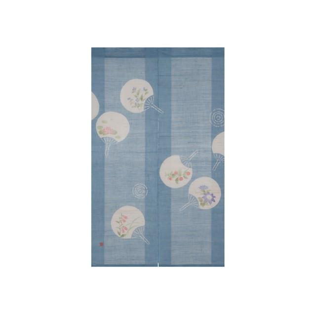 新品・未使用 ※ 京都洛柿庵・ろうけつ染めのれん・廃盤『わたぼうし』※ 京都洛柿庵ろうけつ染めのれん 団扇紋 うちわ デザイン 和風