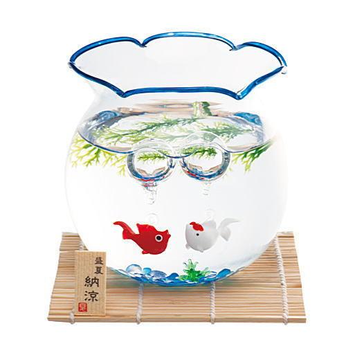 涼しげなガラス製品 昔ながらの金魚鉢セット 涼しげなブルー夏の飾り