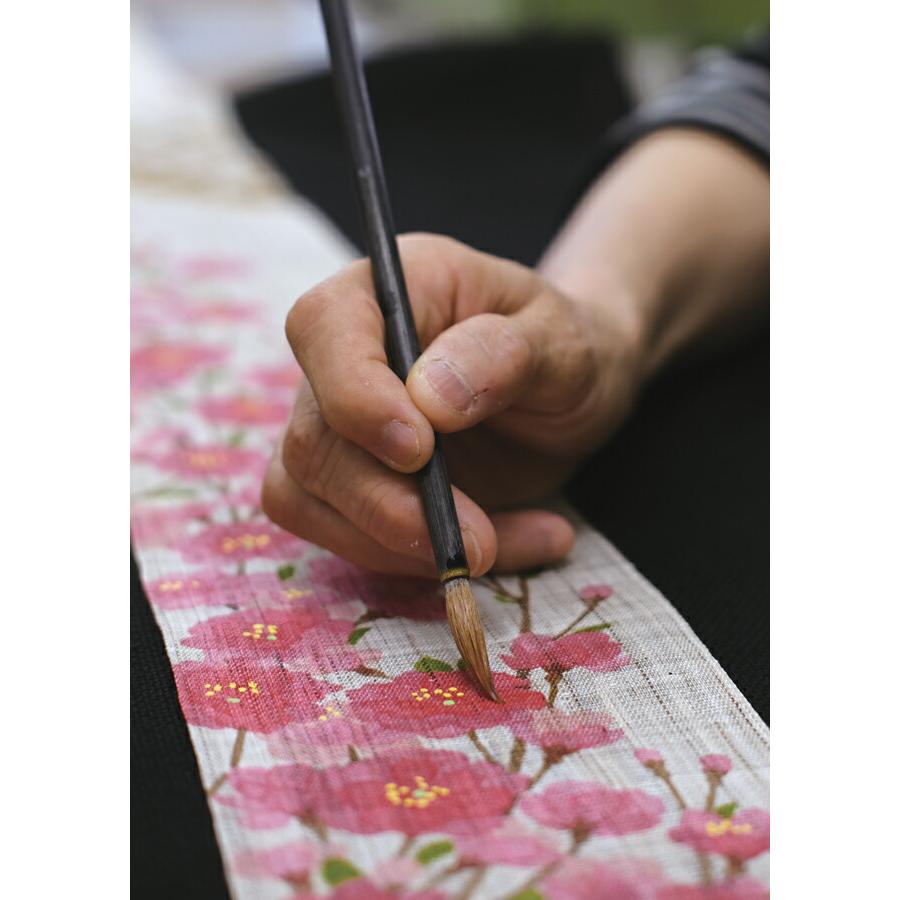 京都洛柿庵】 手描き 手染め 細タペストリー 春の飾り 細タペ 八重紅