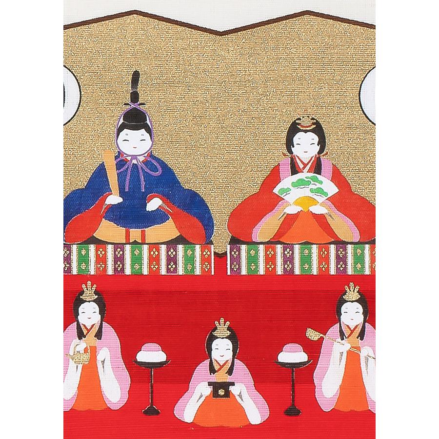 京都製高級美術織物 雛祭り掛軸 タペストリー 京都洛柿庵 手描き 手染め タペストリー春の飾り 三段雛 節句飾り