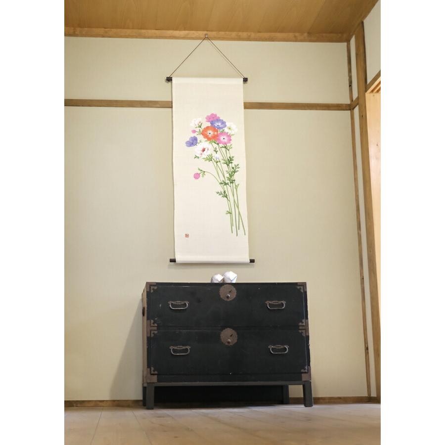京都洛柿庵 手描き 手染め タペストリー春の飾り アネモネ_1